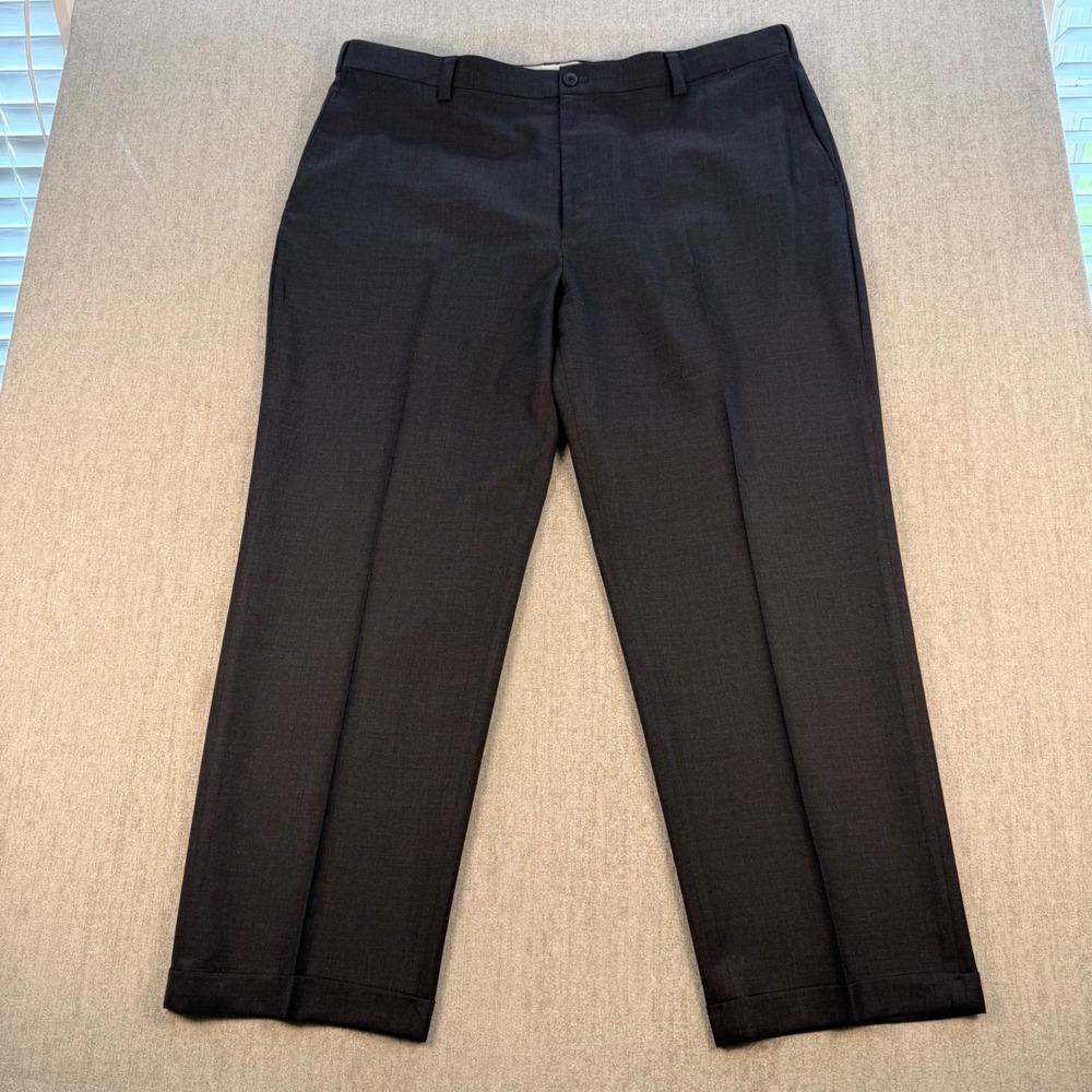 LL Bean Dress Pants Mens 44 Gray Wool Comfort Waist Cuffed Trousers